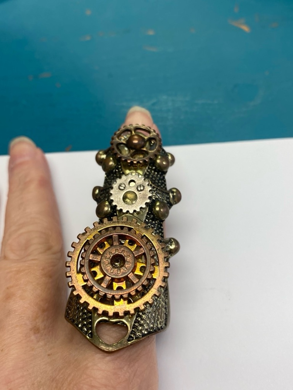 Steampunk Gear Brass Ring - Bronze Tone Finger Armor